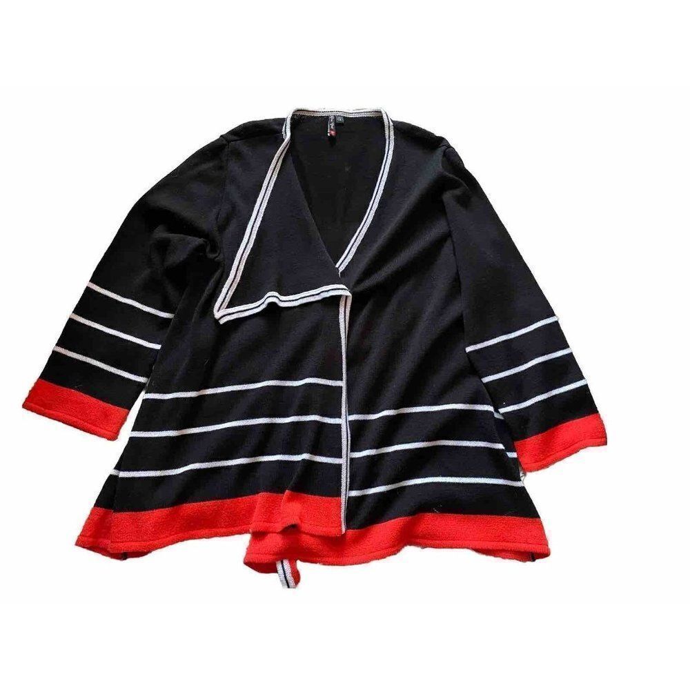 Roni Rabl Sweater Duster Black White Red 1x Striped Knit Layering
